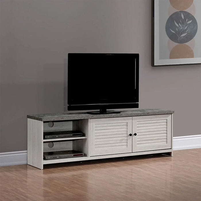 Zenith Tv Unit With 2 Doors Stylish Tv Stand For Up To 65 Inches Modern Storage Cabinet Durable And Elegant Living Room Furniture Chic Home Décor - White Oak And Cement