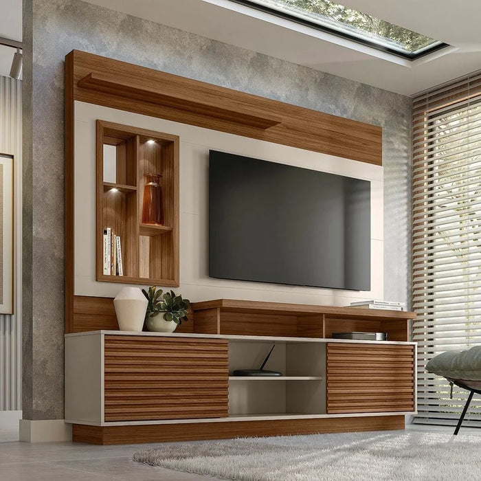 Eldorado Wall Unit For TV Up To 55 Inch | Modern Design TV Cabinet | Wooden TV Stand TV Rack | Media Center For Living Room Bedroom L200xW45xH181cm-Brown/Off White