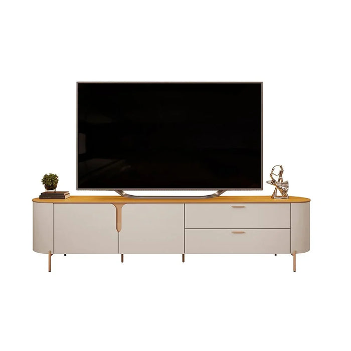 Kaido Tv Unit With 2Doors & 2Drawers Up To 75 Inch | Modern Design TV Cabinet | Wooden TV Stand TV Rack | Media Center For Living Room L241xW47xH57cm-L.Beige/Brown