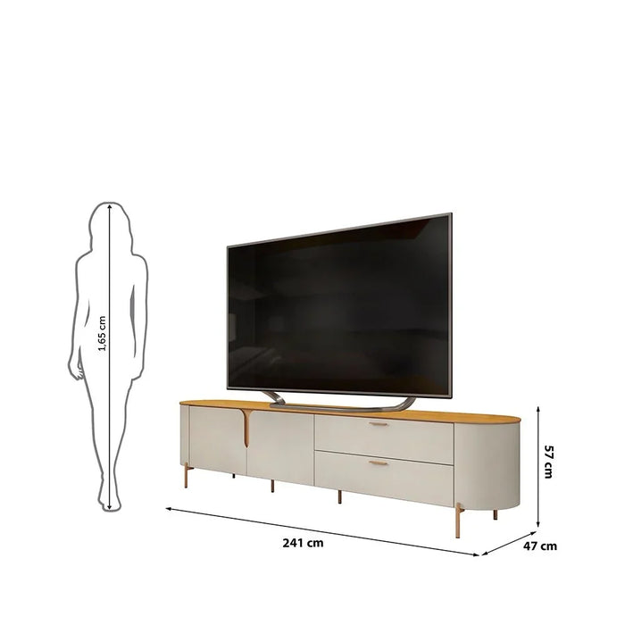 Kaido Tv Unit With 2Doors & 2Drawers Up To 75 Inch | Modern Design TV Cabinet | Wooden TV Stand TV Rack | Media Center For Living Room L241xW47xH57cm-L.Beige/Brown