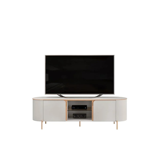 Havant Tv Unit With 2Doors & Open Shelves Up To 65 Inch | Modern Design TV Cabinet | Wooden TV Stand TV Rack | Media Center For Living Room L180xW45xH57cm-Off White/Brown