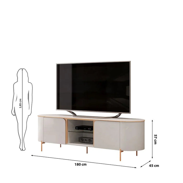 Havant Tv Unit With 2Doors & Open Shelves Up To 65 Inch | Modern Design TV Cabinet | Wooden TV Stand TV Rack | Media Center For Living Room L180xW45xH57cm-Off White/Brown