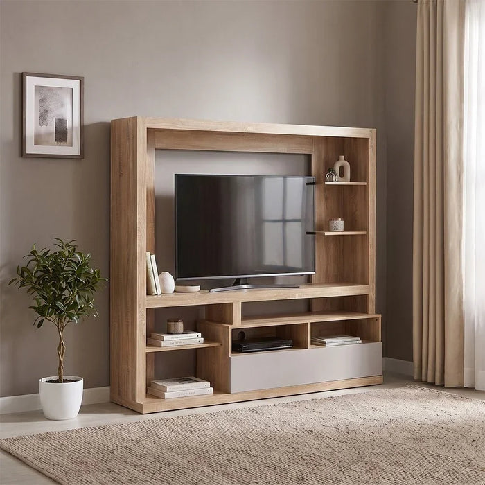 Firza Wall Unit For Tv Up To 50 Inch | Modern Design TV Cabinet | Wooden TV Stand TV Rack For Living Room L180xW41.1xH166cm-Sonoma Oak