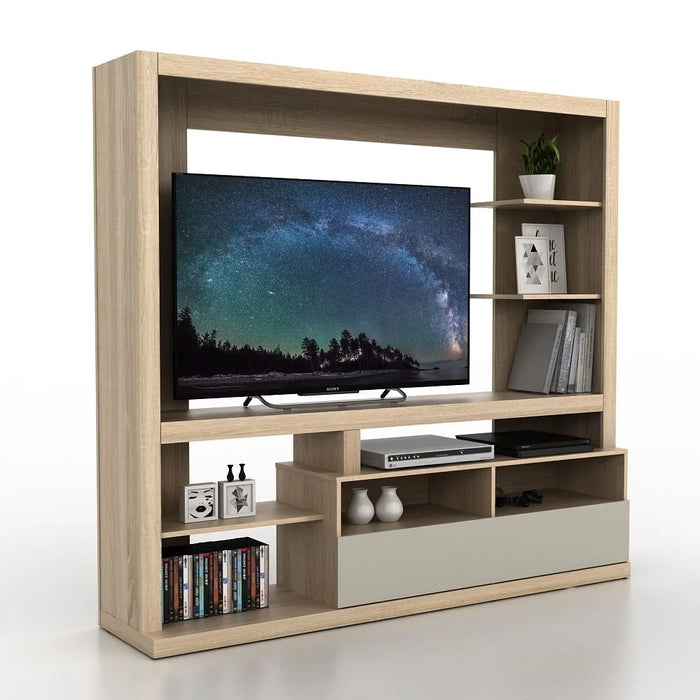 Firza Wall Unit For Tv Up To 50 Inch | Modern Design TV Cabinet | Wooden TV Stand TV Rack For Living Room L180xW41.1xH166cm-Sonoma Oak