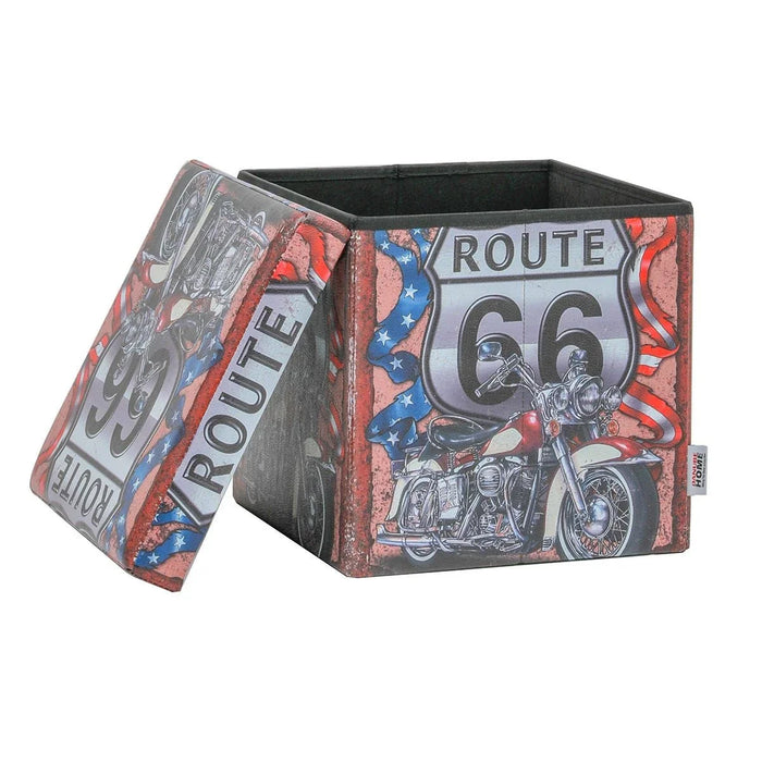 Route Folding Storage Ottoman Red White 38 X 38 X 37.5cm