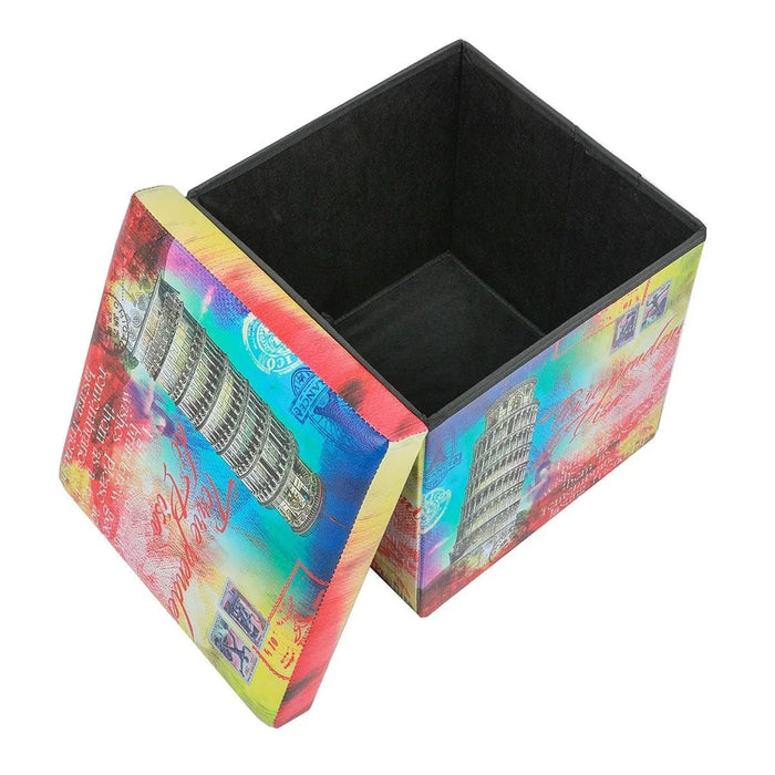Tower Folding Storage Ottoman Red Blue 38 X 38 X 37.5cm