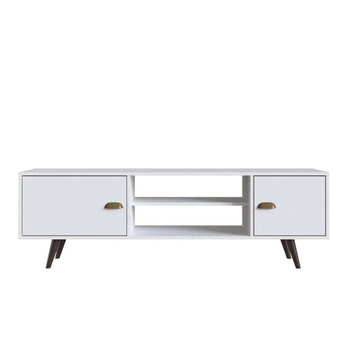 Lombre 2 Door Tv Rack Upto 50 Inches Tv Entertainment Modern Design Wall Unit Furniture Tv Stand For Living Room Bedroom Tv Unit Rack 150x38.50x58.50 cm White
