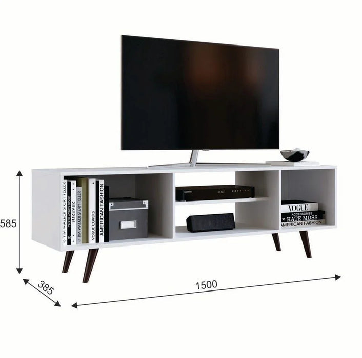 Lombre 2 Door Tv Rack Upto 50 Inches Tv Entertainment Modern Design Wall Unit Furniture Tv Stand For Living Room Bedroom Tv Unit Rack 150x38.50x58.50 cm White