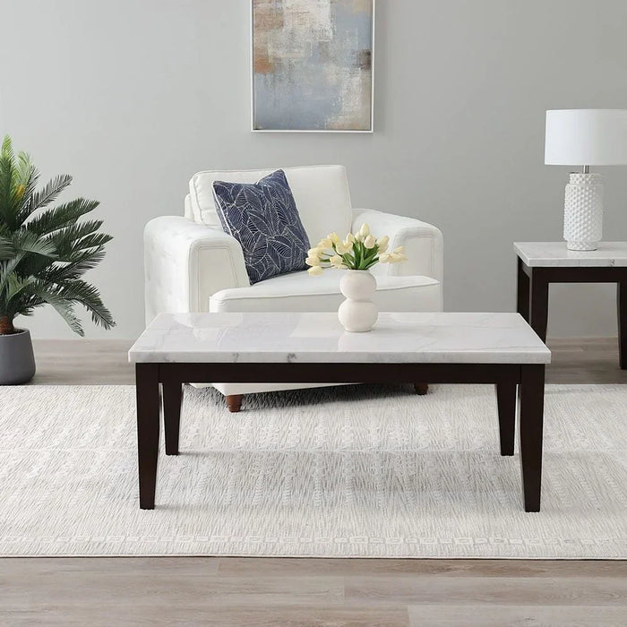Brody Marble Coffee Table Multi Functional Living Room Desk Space Saving Center Table Furniture For Home Living Room L 127 x W 66.04 x H 50.8 cm White / Dark Walnut