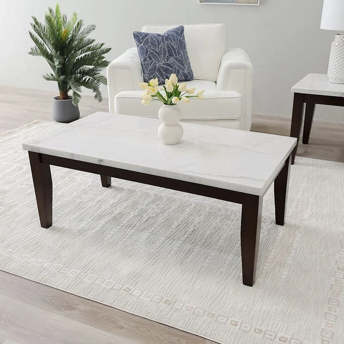 Brody Marble Coffee Table Multi Functional Living Room Desk Space Saving Center Table Furniture For Home Living Room L 127 x W 66.04 x H 50.8 cm White / Dark Walnut