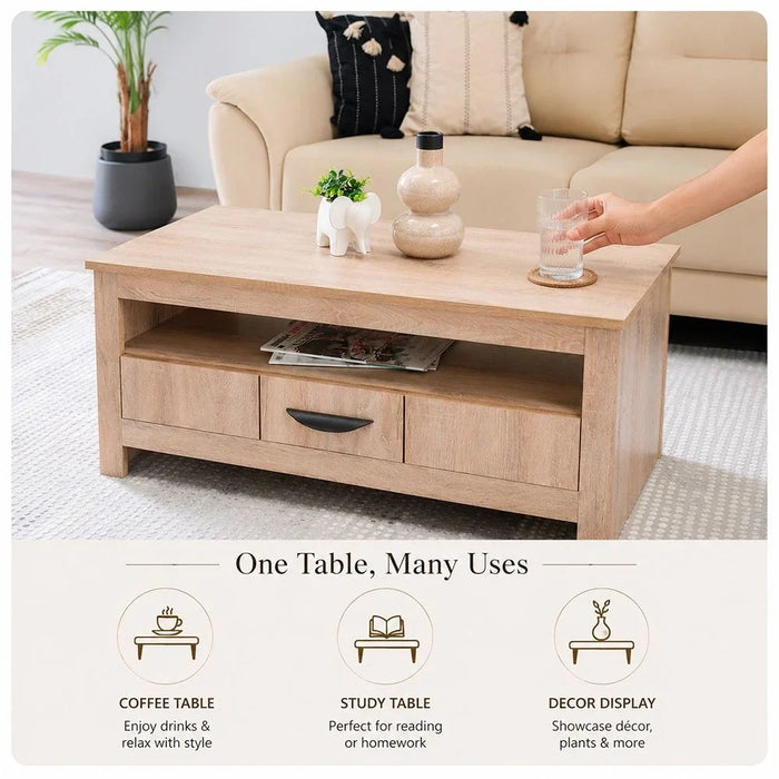 Anton 1 Drawer Coffee Table Multifunctional Living Room Desk Space Saving Center Table Modern Design Furniture For Living Room L 90 x W 45.2 x H 41.5 cm Sonoma Oak