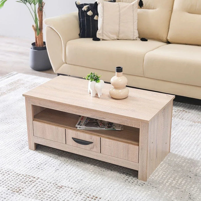 Anton 1 Drawer Coffee Table Multifunctional Living Room Desk Space Saving Center Table Modern Design Furniture For Living Room L 90 x W 45.2 x H 41.5 cm Sonoma Oak