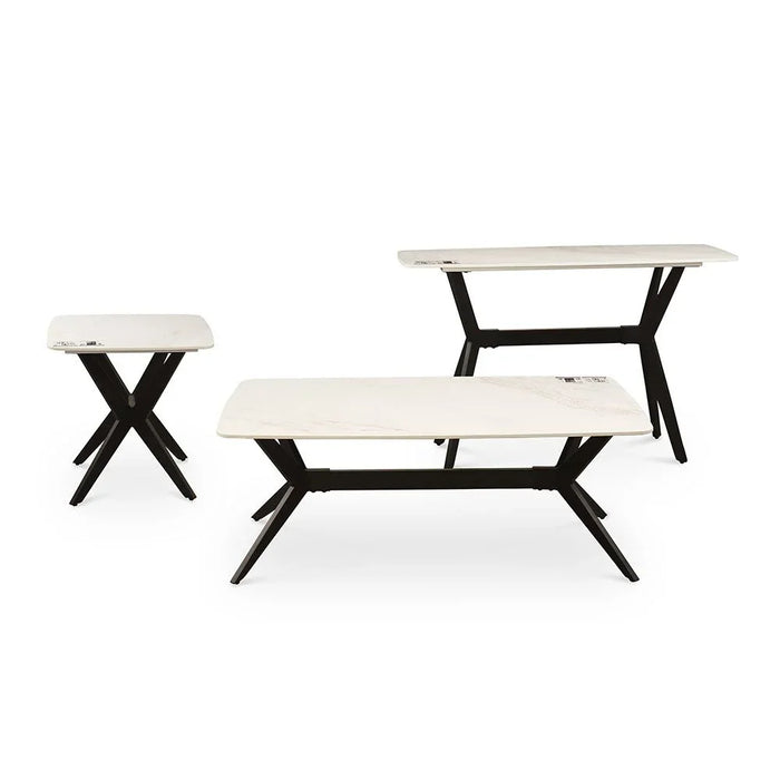 Calus Console Table Sintered Stone Entryway Console Table Sofa Side Foyer Living Room Table - Milky White / Black