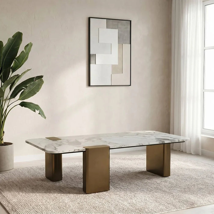 Union Coffee Table Multifunctional Living Room Table Space Saving Center Table Modern Design Furniture For Home Living Room -White/Antique Bronze