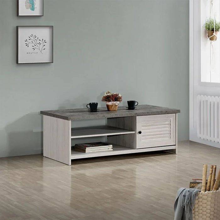 Zenith Coffee Table With 1 Door Modern Living Room Table Stylish Storage Coffee Table Durable Design Elegant Home DÃ©cor With Functional Storage - White Oak And Cement