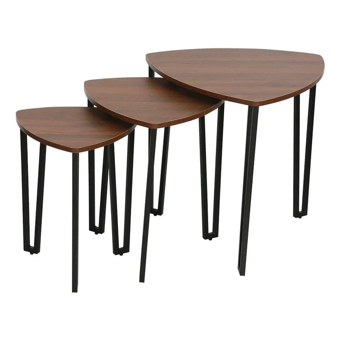 Asgard Set of 3 Nesting End Tables - Stylish Walnut/Black Living Room Furniture, Engineered Wood & Metal, Ideal for Small Spaces - Size: L56xW56xH55cm