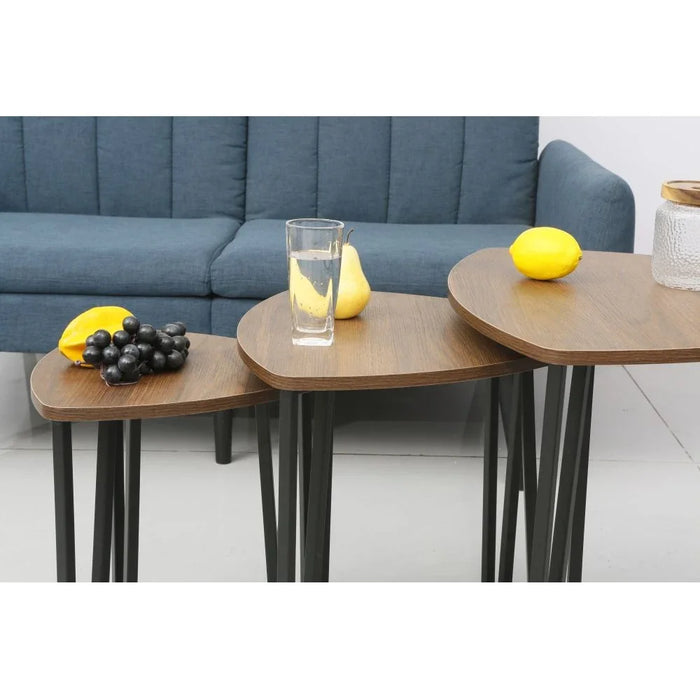 Asgard Set of 3 Nesting End Tables - Stylish Walnut/Black Living Room Furniture, Engineered Wood & Metal, Ideal for Small Spaces - Size: L56xW56xH55cm