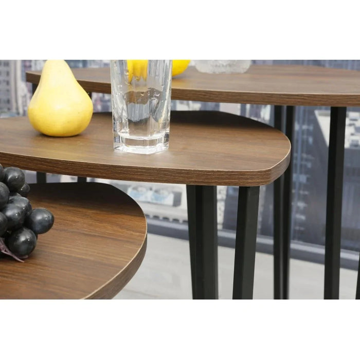 Asgard Set of 3 Nesting End Tables - Stylish Walnut/Black Living Room Furniture, Engineered Wood & Metal, Ideal for Small Spaces - Size: L56xW56xH55cm