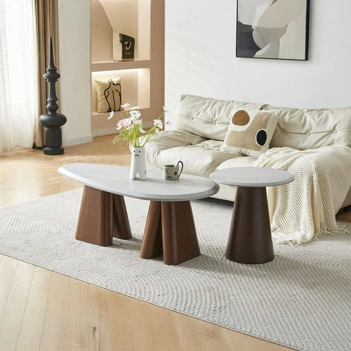 Kumo Round End Table | Multifunctional Living Room Table | Space Saving End Table | Modern Design Furniture For Living Room L50xW50xH50cm-Light Grey/Walnut Veneer