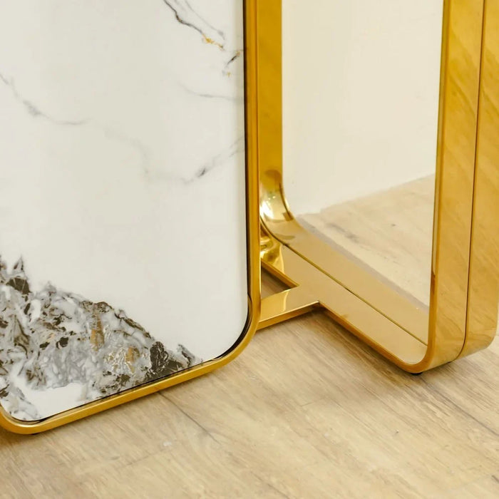 Orion Sintered Stone Console Table | Multifunctional Living Room Table | Space Saving Console Table | Modern Design Furniture For Living Room -White/Gold