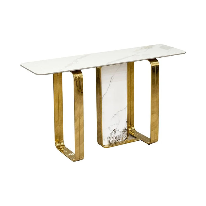 Orion Sintered Stone Console Table | Multifunctional Living Room Table | Space Saving Console Table | Modern Design Furniture For Living Room -White/Gold