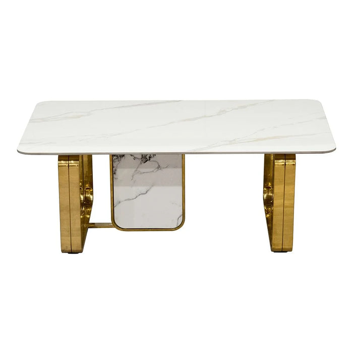 Orion Sintered Stone Coffee Table | Multifunctional Living Room Table | Space Saving Center Table | Modern Design Furniture For Living Room -White/Gold