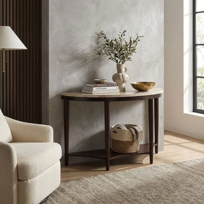 Koko Real Marble Top Console Table | Multifunctional Living Room Table | Space Saving Center Table | Modern Design Furniture For Home Living Room L122xW45.5xH77.5cm - Grey/D.Walnut
