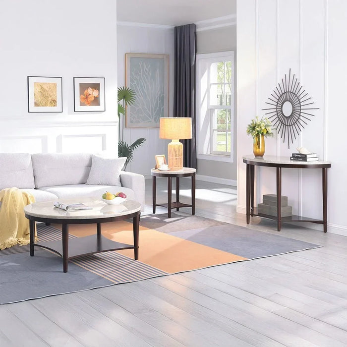 Koko Real Marble Top Console Table | Multifunctional Living Room Table | Space Saving Center Table | Modern Design Furniture For Home Living Room L122xW45.5xH77.5cm - Grey/D.Walnut