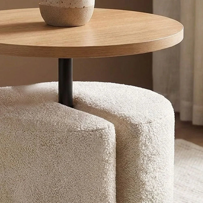 Telemark Round End Table With Stool | Multifunctional Living Room Table | Space Saving End Table | Modern Design Furniture For Livingroom L80xW80xH55cm-Oak /Beige