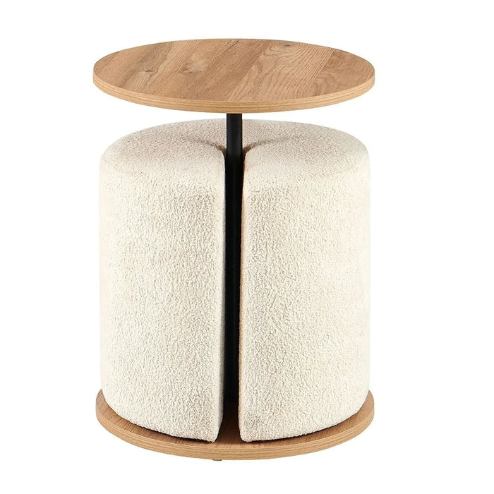 Telemark Round End Table With Stool | Multifunctional Living Room Table | Space Saving End Table | Modern Design Furniture For Livingroom L80xW80xH55cm-Oak /Beige