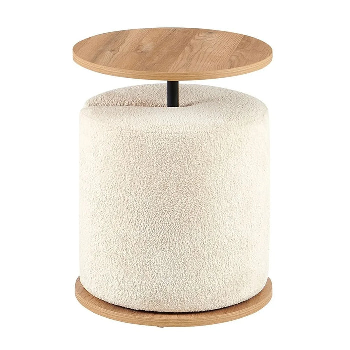 Telemark Round End Table With Stool | Multifunctional Living Room Table | Space Saving End Table | Modern Design Furniture For Livingroom L80xW80xH55cm-Oak /Beige