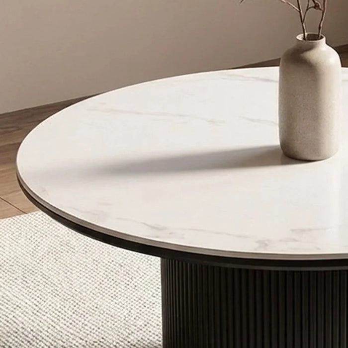 Finland Round Sintered Stone Coffee Table Set Of 2 | Multifunctional Living Room Table | Space Saving Center Table | Modern Design Furniture For Livingroom L90xW90xH40cm-White/Black