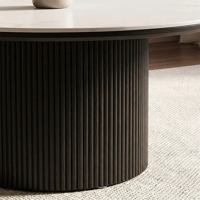 Finland Round Sintered Stone Coffee Table Set Of 2 | Multifunctional Living Room Table | Space Saving Center Table | Modern Design Furniture For Livingroom L90xW90xH40cm-White/Black