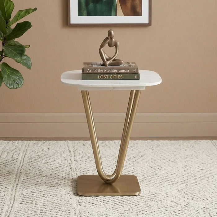 Dreamfield Stone Top End Table | Multifunctional Living Room Table | Space Saving End Table | Modern Design Furniture For Livingroom L50xW50xH55cm-White Marble/Brushed Gold