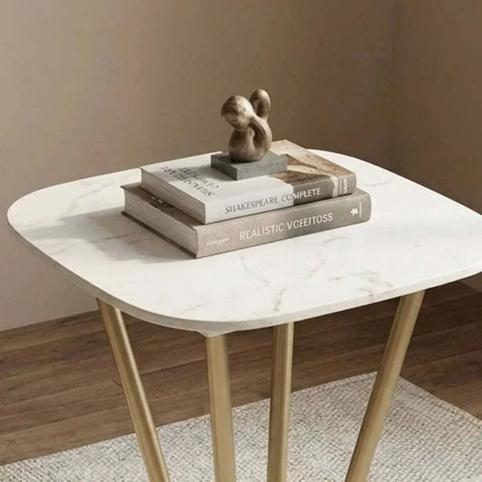 Dreamfield Stone Top End Table | Multifunctional Living Room Table | Space Saving End Table | Modern Design Furniture For Livingroom L50xW50xH55cm-White Marble/Brushed Gold