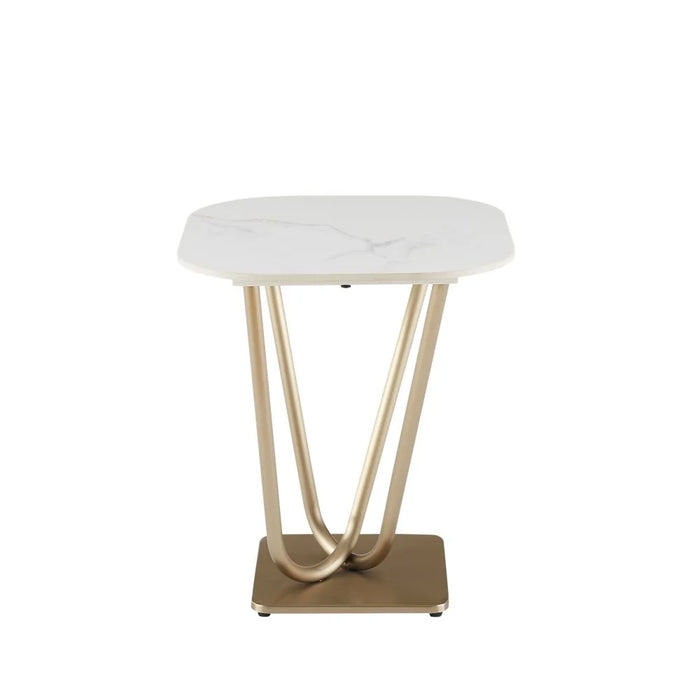 Dreamfield Stone Top End Table | Multifunctional Living Room Table | Space Saving End Table | Modern Design Furniture For Livingroom L50xW50xH55cm-White Marble/Brushed Gold