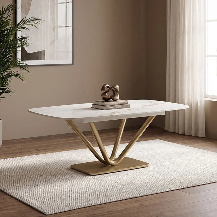 Dreamfield Stone Top Coffee Table | Multifunctional Living Room Table | Space Saving Center Table | Modern Design Furniture For Livingroom L120xW60xH45cm-White Marble/Brushed Gold