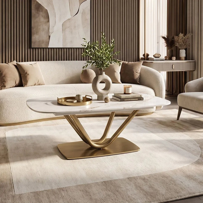 Dreamfield Stone Top Coffee Table | Multifunctional Living Room Table | Space Saving Center Table | Modern Design Furniture For Livingroom L120xW60xH45cm-White Marble/Brushed Gold