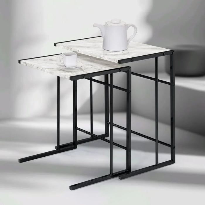Cleveland Set Of 2 Nest Of Tables | Multifunctional Living Room Table | Space Saving End Table | Modern Design Furniture For Livingroom L49xW35xH57cm-White/Black