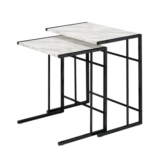 Cleveland Set Of 2 Nest Of Tables | Multifunctional Living Room Table | Space Saving End Table | Modern Design Furniture For Livingroom L49xW35xH57cm-White/Black