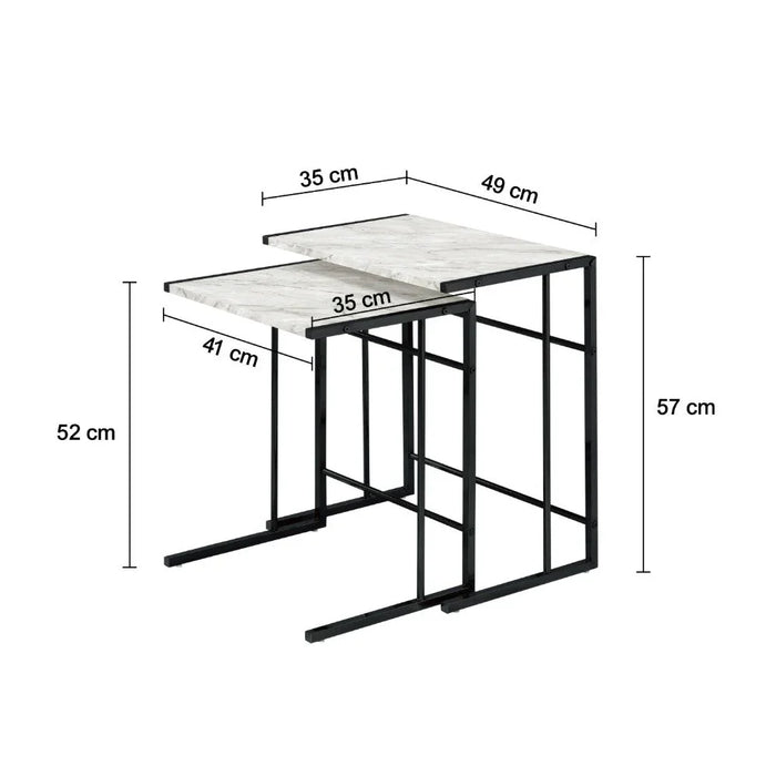 Cleveland Set Of 2 Nest Of Tables | Multifunctional Living Room Table | Space Saving End Table | Modern Design Furniture For Livingroom L49xW35xH57cm-White/Black