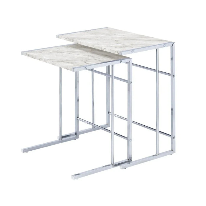Cleveland Set Of 2 Nest Of Tables | Multifunctional Living Room Table | Space Saving End Table | Modern Design Furniture For Livingroom L49xW35xH57cm-White/Chrome