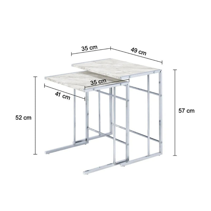 Cleveland Set Of 2 Nest Of Tables | Multifunctional Living Room Table | Space Saving End Table | Modern Design Furniture For Livingroom L49xW35xH57cm-White/Chrome