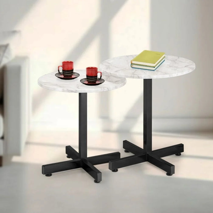 Cleveland Round Set Of 2 Nest Of Tables | Multifunctional Living Room Table | Space Saving End Table | Modern Design Furniture For Livingroom L45xW45xH50cm-White/Black