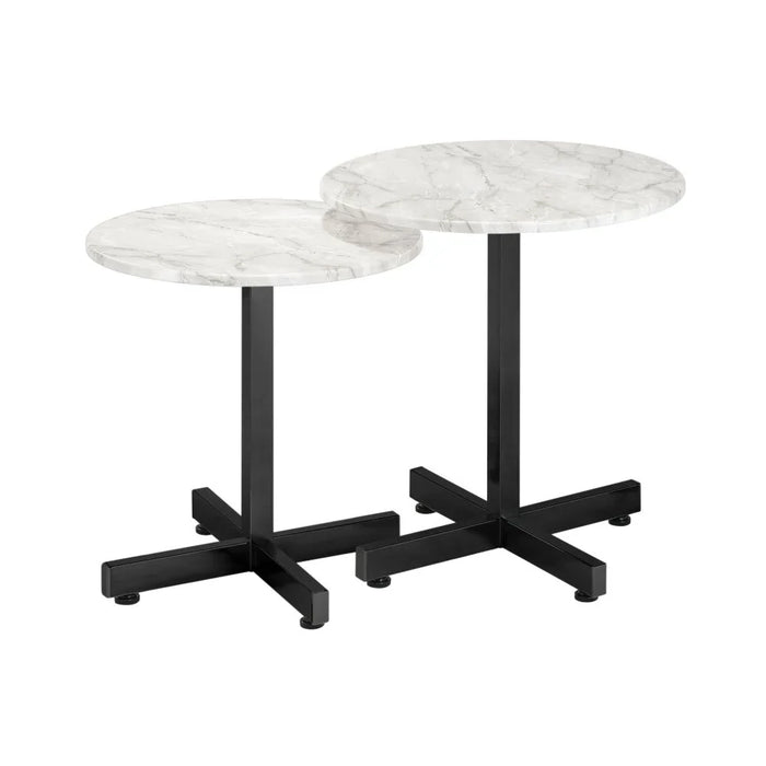 Cleveland Round Set Of 2 Nest Of Tables | Multifunctional Living Room Table | Space Saving End Table | Modern Design Furniture For Livingroom L45xW45xH50cm-White/Black