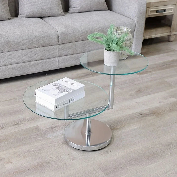Kadita End Table | Multifunctional Living Room Table | Space Saving End Table | Modern Design Furniture For Livingroom L85xW55xH56cm-Chrome Plated / Clear Glass
