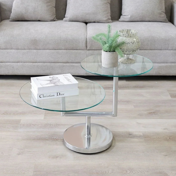 Kadita End Table | Multifunctional Living Room Table | Space Saving End Table | Modern Design Furniture For Livingroom L85xW55xH56cm-Chrome Plated / Clear Glass
