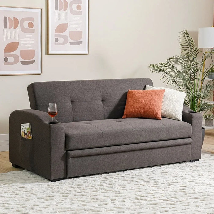 Alejandro Fabric Sofa Bed With 2 Cup Holders-Dark Brown