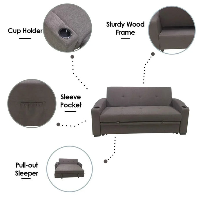 Alejandro Fabric Sofa Bed With 2 Cup Holders-Dark Brown