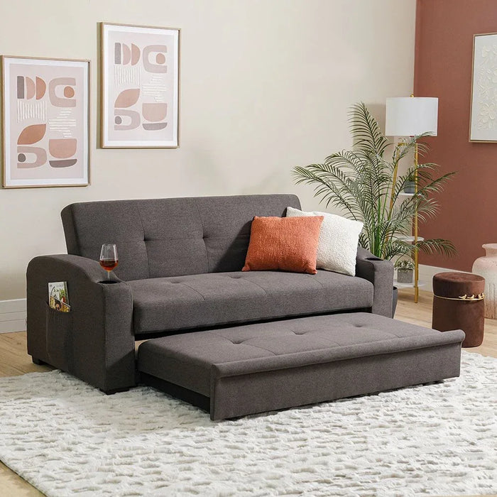 Alejandro Fabric Sofa Bed With 2 Cup Holders-Dark Brown
